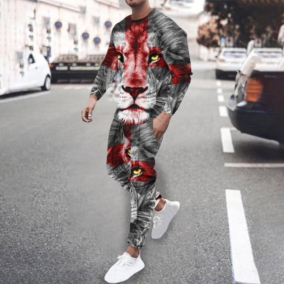 Wavsuf 2pcs Jogger Set Men Long Sweatsuits Sets for Mens New Motion Shirt Sweatshirt and Sweatpants Gray Size XL