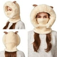 thumbnail image 4 of Women's 3-in-1 Winter Face Mask Beanie Hat, Full Coverage Balaclava Style with Cartoon Antlers, Adjustable Neck Warmer Scarf, Windproof Cold Weather Gear, Plush Trim - Beige, 4 of 6
