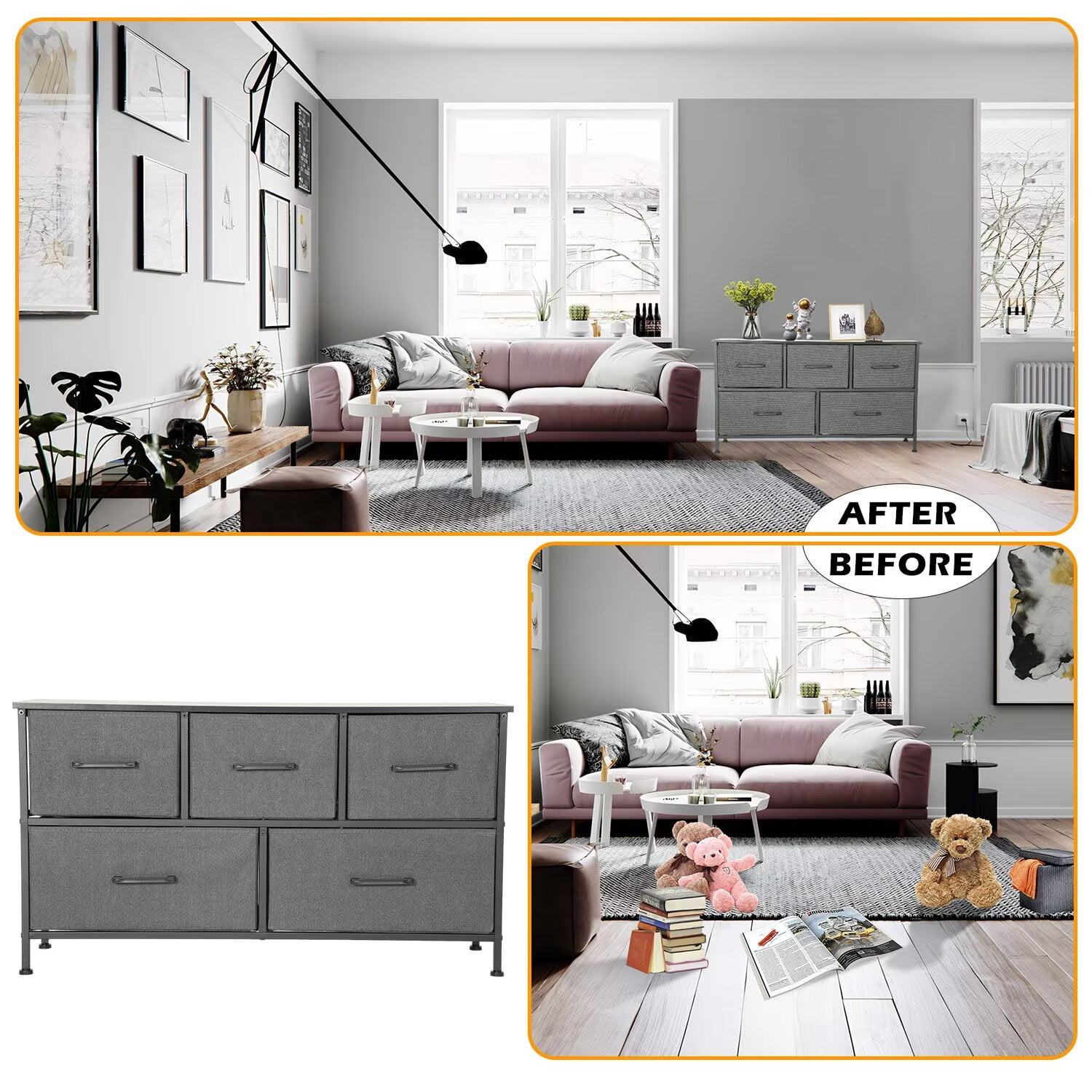 YRLLENSDAN,Small Dresser for Closet, Dressers for Women Bedroom, Bedroom Dressers with Drawers,Storage Drawer, Plastic Dressers, Wood Top, Grey