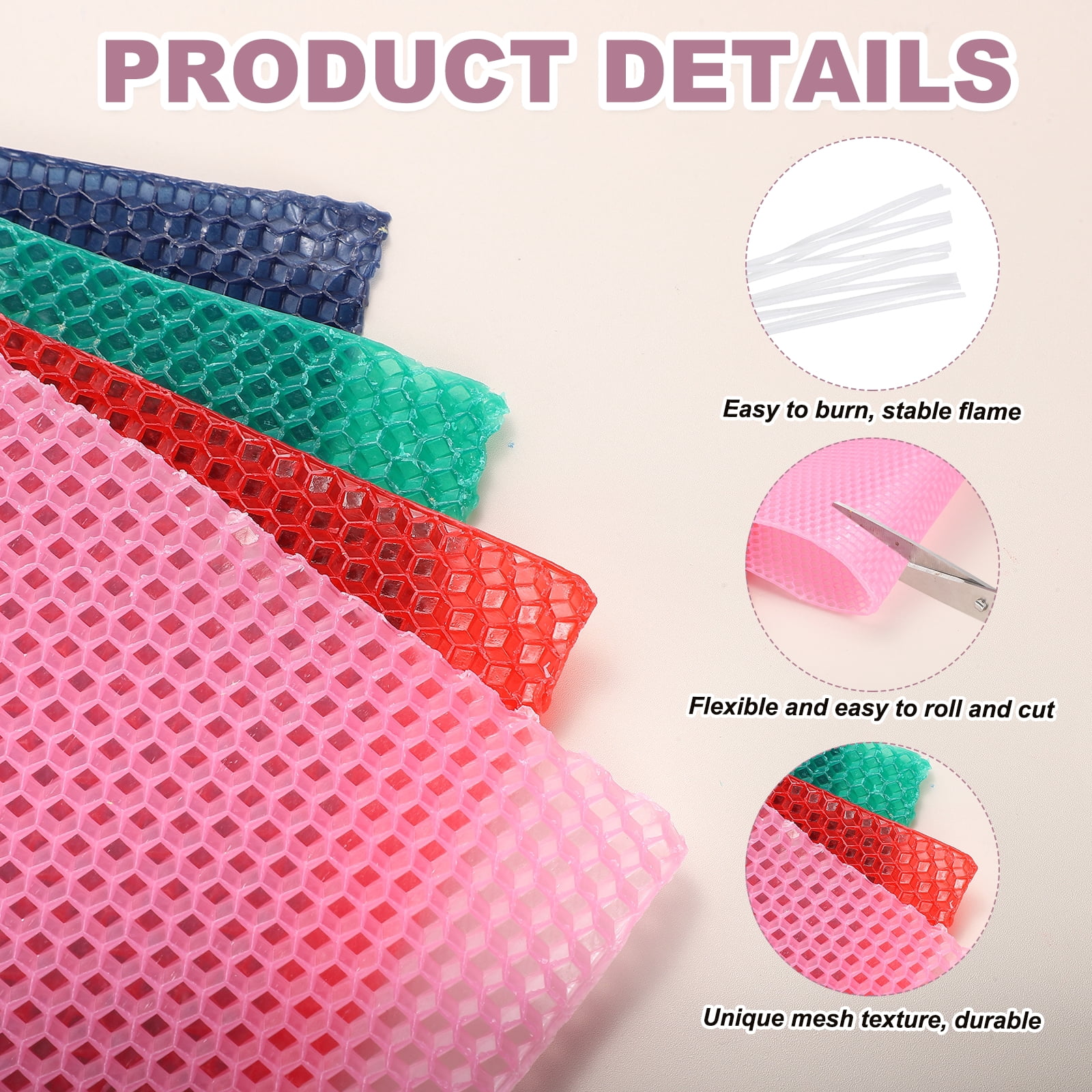 12pcs Beeswax Candle Making Kit, 8"x8" Multicolor Beeswax Sheet with 12pcs Wick