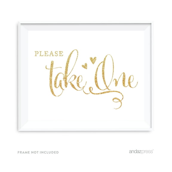 Please Take One Gold Faux Glitter Wedding Party Signs