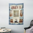 thumbnail image 1 of Egypt Tapestry, Traditional Hieroglyph Backdrop with Mummy Pyramids and Bastet Collage Art Print, Wall Hanging for Bedroom Living Room Dorm Decor, 40W X 60L Inches, Taupe Navy, by Ambesonne, 1 of 2