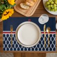 thumbnail image 4 of Navy Blue Morocco Placemats Set of 6, Red Ocean Nautical Anchor Stripe Placemats for Dining Table, Place Mats for Kitchen Tabletop, Waterproof Wipeable Dining Table Mats Set, 4 of 9