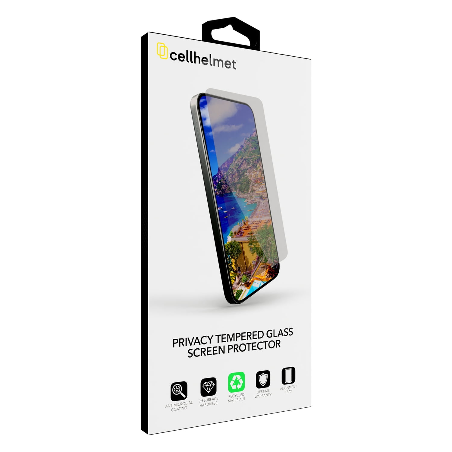 cellhelmet Privacy Tempered Glass Protector with Alignment Tray for Apple iPhone 17/16 Pro, SP-106-C000