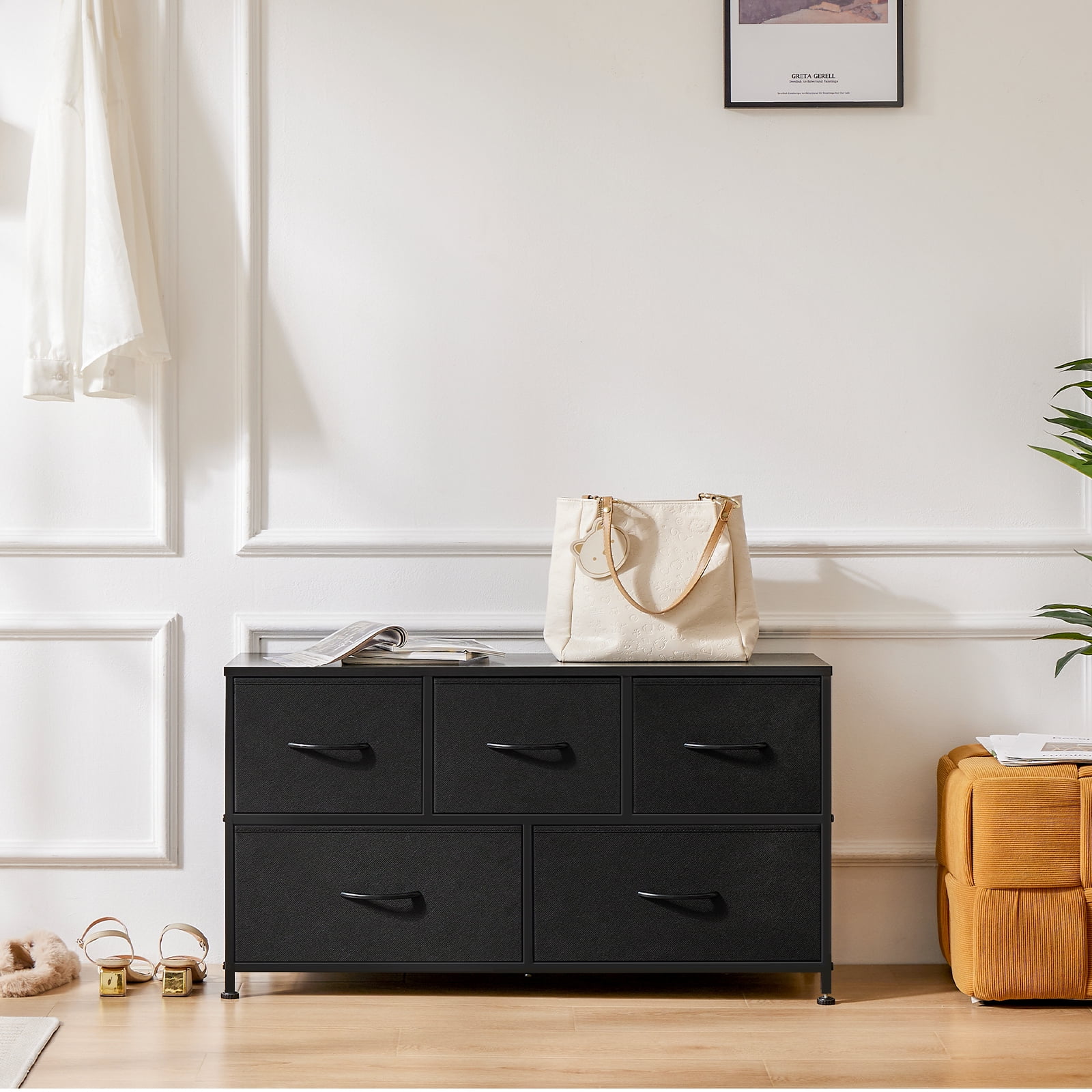 Gianna 5-Drawer Dresser, Large Capacity Fabric Organizer, Black