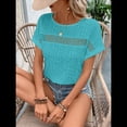 thumbnail image 4 of Blusas Bohemias de Punto con Cuello Redondo, Corta, Bordadas, con Encaje y Aberturas para Mujer Azul y Verde XXL, 4 of 9