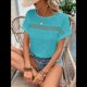 thumbnail image 4 of Blusas Bohemias de Punto con Cuello Redondo, Corta, Bordadas, con Encaje y Aberturas para Mujer Azul y Verde XL, 4 of 9