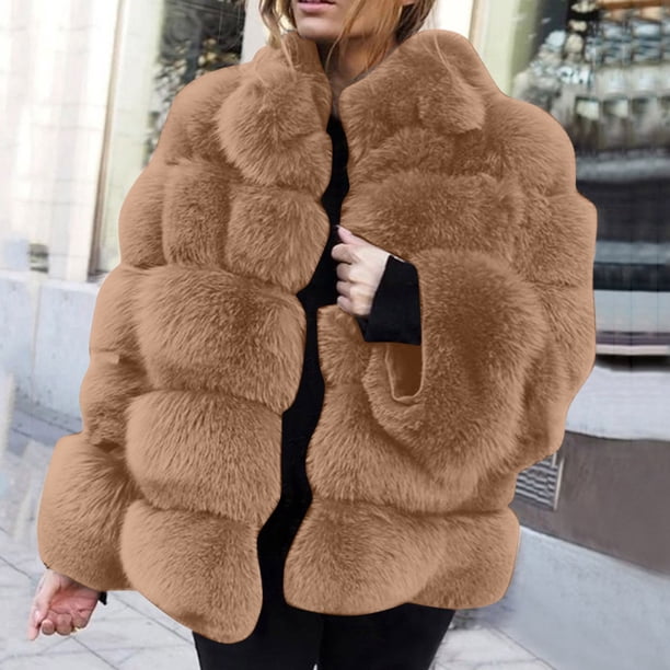 Chaquetas y abrigos casuales de manga larga sin capucha para mujer, de talla grande, de invierno, cálidos, holgados, con cuello alto, para mujer