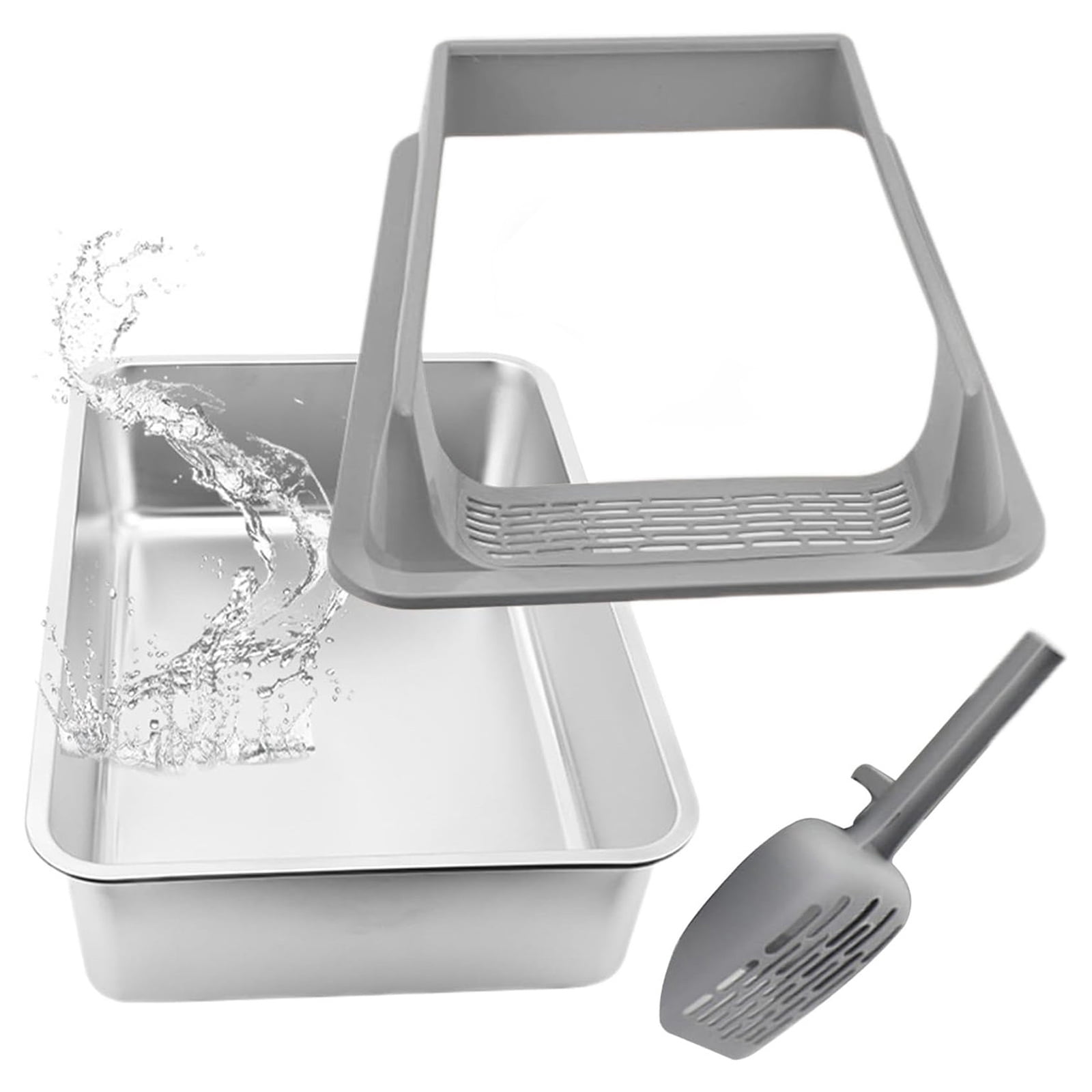 Semi Enclosed Cats Litter Box With Airflows Design Stainless Steel Scratchproof Low Entry Litter Container For Large Cats