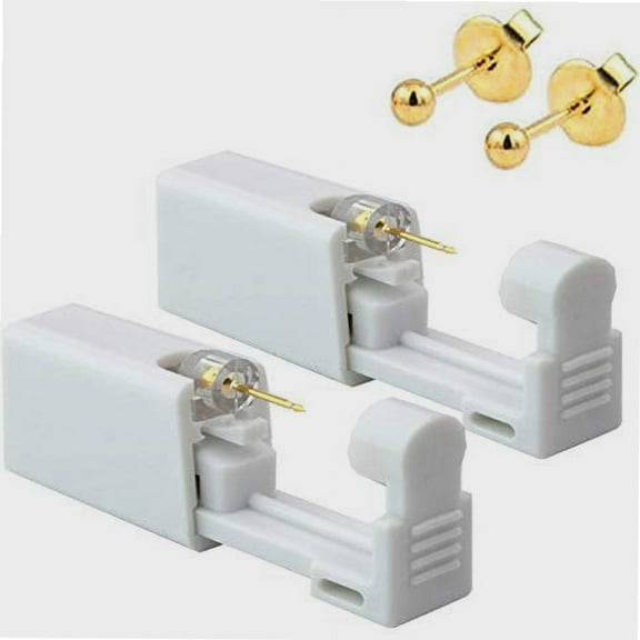 Ziediop Self Ear Piercing Gun Kit with 3mm Gold Pea Studs and Alcohol Pads, 2 Pack