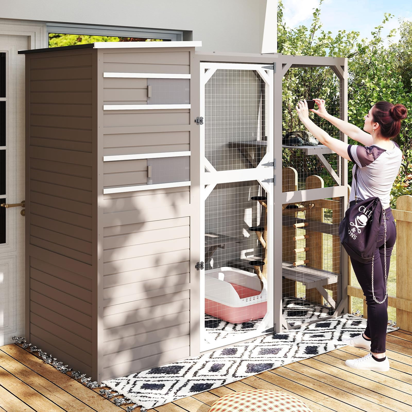 Petsblublu Large Catio Outdoor Cat Enclosure, Weatherproof Cat House with Asphalt and UV Protection Roof