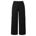 thumbnail image 4 of MIXUE Linen Pants Women Solid Color High Waisted Wide Leg Cargo Button Down Loose Casual Trendy Work With 4 Pockets Trousers Womens Pants Streetwear,Black,XXL, 4 of 5