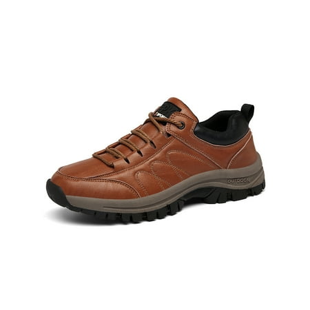

Rotosw Men Warm Booties Lace Up Hiking Boot Insulated Snow Boots Round Toe Plush Lined Winter Shoes Walking Non-Slip Ankle Bootie Brown Color 6