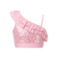 thumbnail image 1 of TiaoBug Kids Girls Asymmetrical Ruffled Sequin Performance Crop Tops Modern Jazz Hip Hop One Shoulder Dance Top Pink 8, 1 of 7