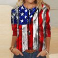 thumbnail image 2 of Moxiu Chemise Rouge Blanche Bleue pour Femmes T-Shirts du 4 Juillet Manches 3/4 Col Ras du Cou T-Shirt Imprimé Drapeau Américain USA T-Shirt Patriotique 2025 Bleu, TG, 2 of 5