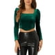 thumbnail image 1 of Top de terciopelo Inspire Chic para mujeres, blusa de manga larga con escote cuadrado, color verde oscuro, talla S, 1 of 6