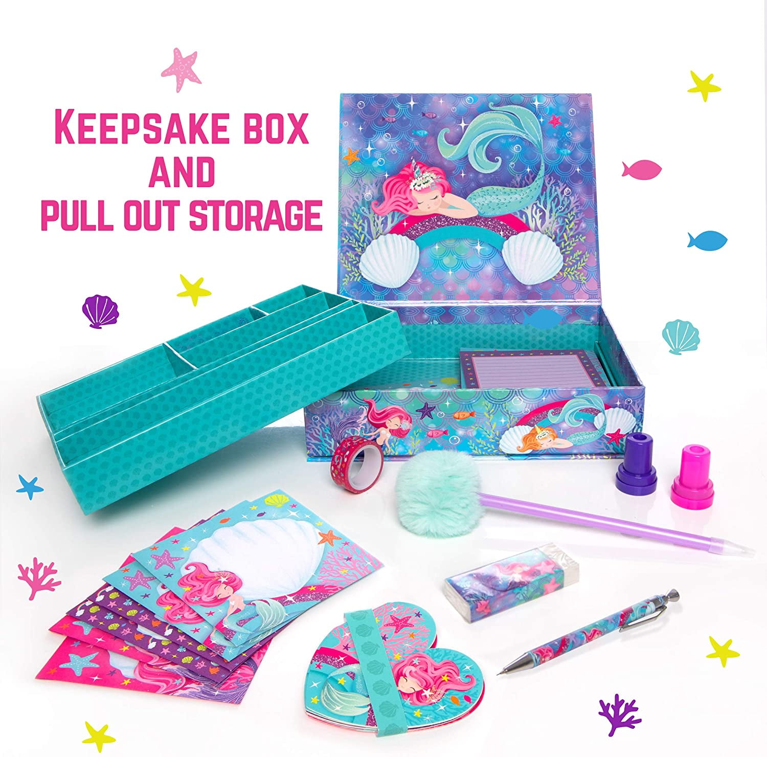 GirlZone Mermaid Stationary Gift Set for Girls, 45 piece Letter Writing