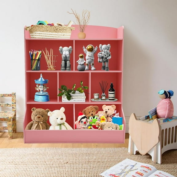 Toy Storage Cubby Children's Toy Shelf for Books, Toys, for Playroom, Bedroom, Reading Nook, Toddler's Room, Nursery (Light Pink)