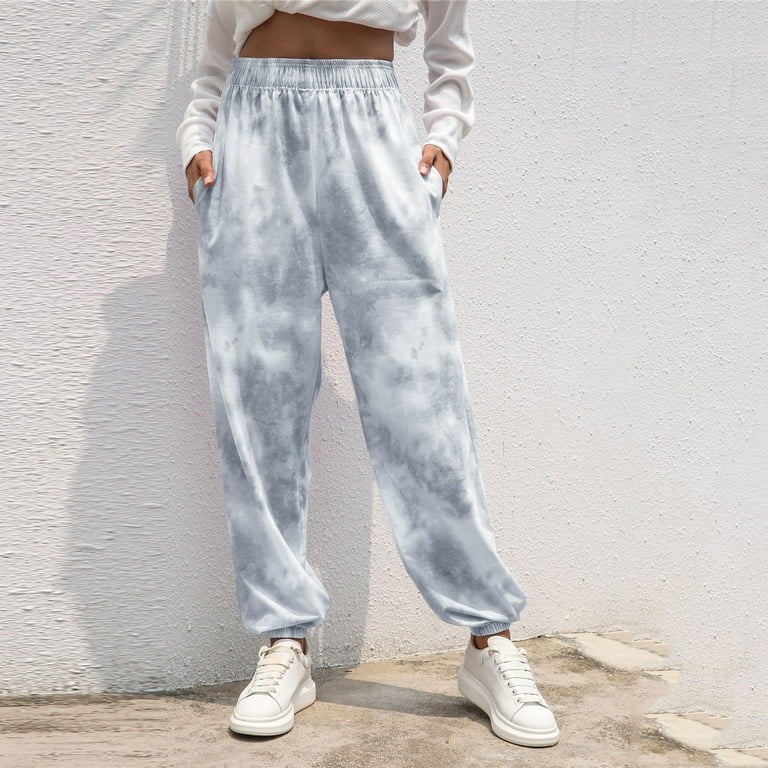 Huaai Women's Active Elastic Waist Baggy Tie-Dye Sweatpants