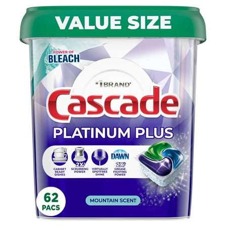 Cascade Platinum Plus Dishwasher Detergent Pacs, Mountain, 62 Count