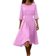 thumbnail image 2 of Omexry Elegant Dresses for Women Women's Summer Solid Color Round Neck Long Dress, 2 of 7
