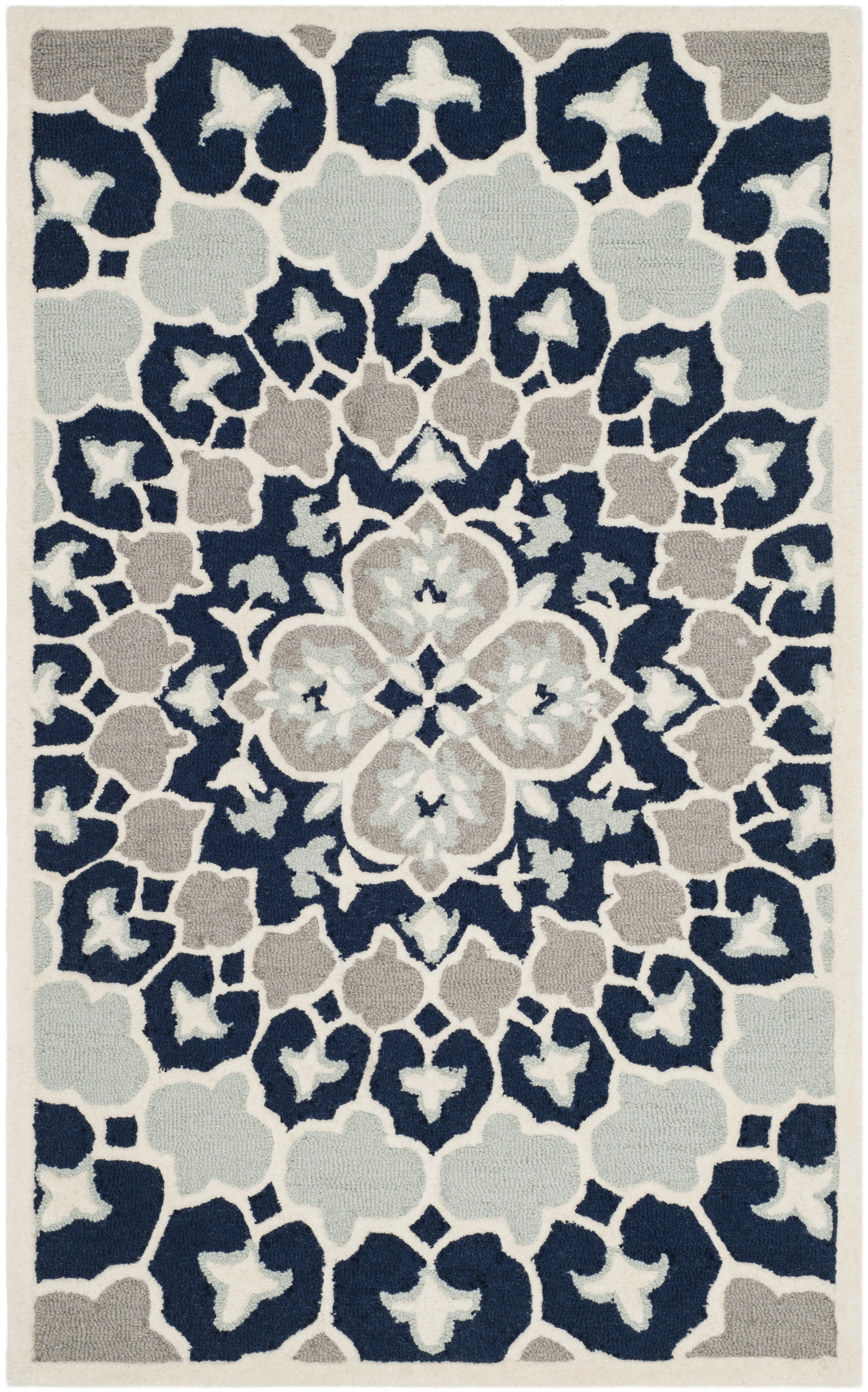 SAFAVIEH Bellagio Zoja Floral Wool Area Rug, Navy Blue/Ivory, 3' x 5'