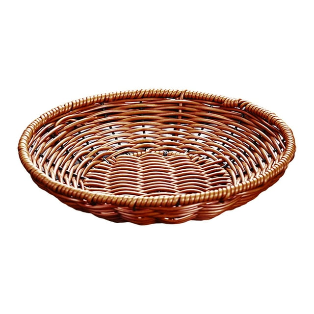 Cesta de mimbre de imitación hecha a mano, cesta de almacenamiento de mimbre, bandeja para aperitivos, cesta para servir, tejida para Redondo 22cm