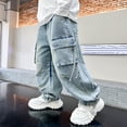 thumbnail image 2 of TBWNWG Boys Jeans,Boys Cargo Baggy Pants Elastic Waist Wide Leg Jeans Casual Demin Pants with Pockets,Sizes 4-5 Years, 2 of 7