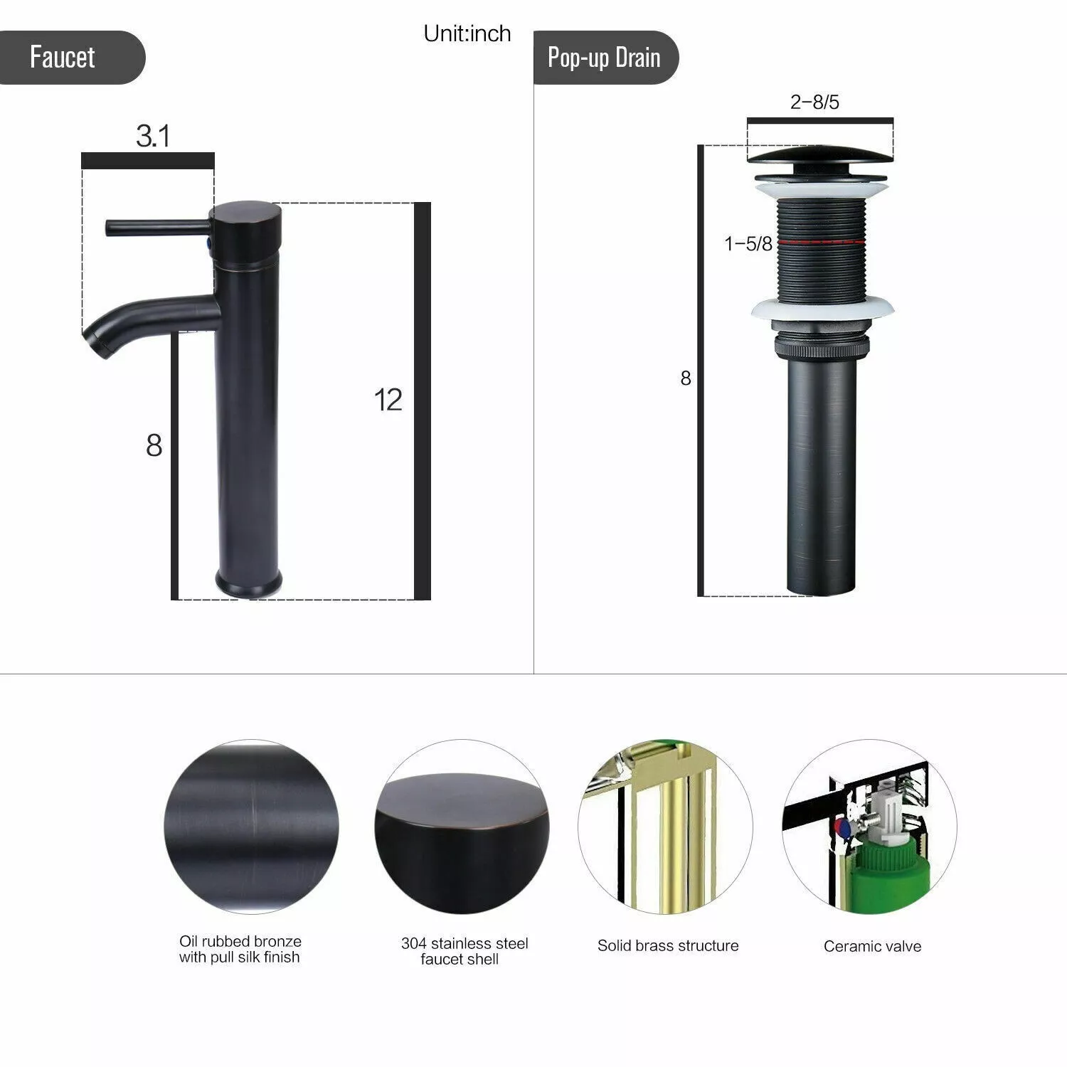 ELECWISH Bathroom Sink and Faucet Combo Artistic Tempered Glass Vessel Sink Basin Washing Bowl Set, Cabinet Countertop Sink with Chrome Faucet Pop-up Drain (Oval)
