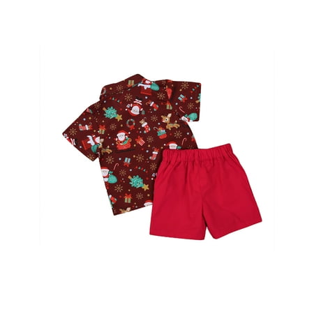 

LisenraIn Christmas Summer Baby Boy Themed Print Shirt Santa Casual Suit