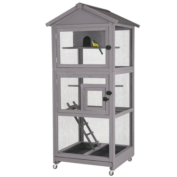 Morgete 71'' Large Wooden Birdcages with Stand, Movable Aviary Flight Cage