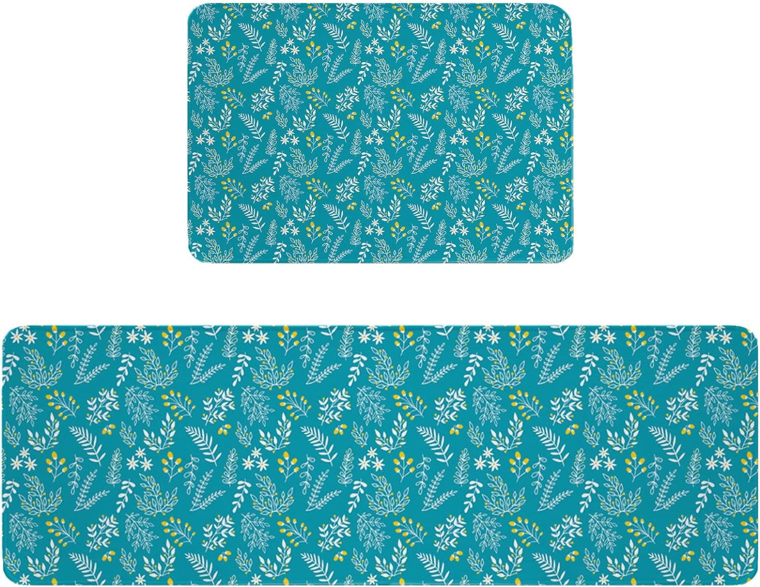 Kitchen Rug Mat Christmas Holly Berry Turquoise, Set of 2, Anti-Fatigue Non-Skid Washable Kitchen Runner Rugs, Soft Comfort Rug for Kitchen, Floor Home, Front of Sink, Laundry
