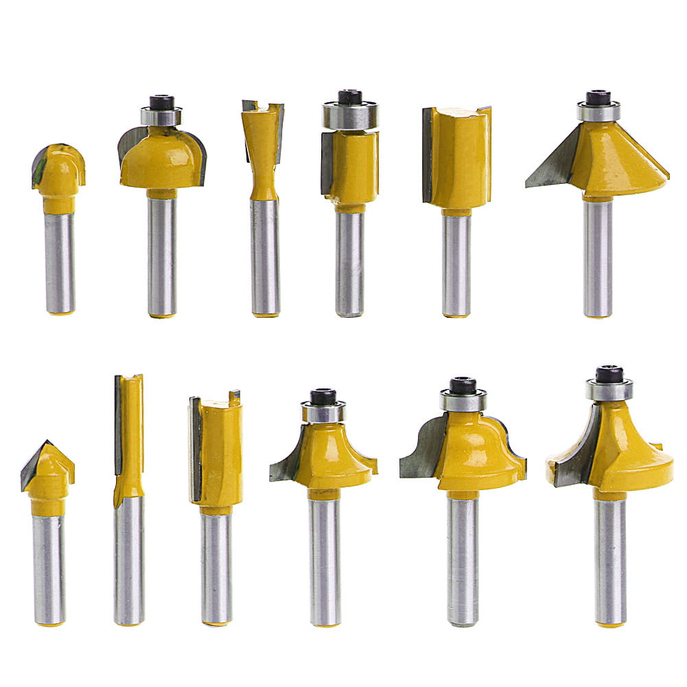 12pcs Router Bit 1/4 Inch Shank Router Bit Set Tungsten Carbide Groove Bits Kit with Plastic Storage Case Edge Treatment Woodwork Tool Joinery Trimming Milling Bits Tool Kit 