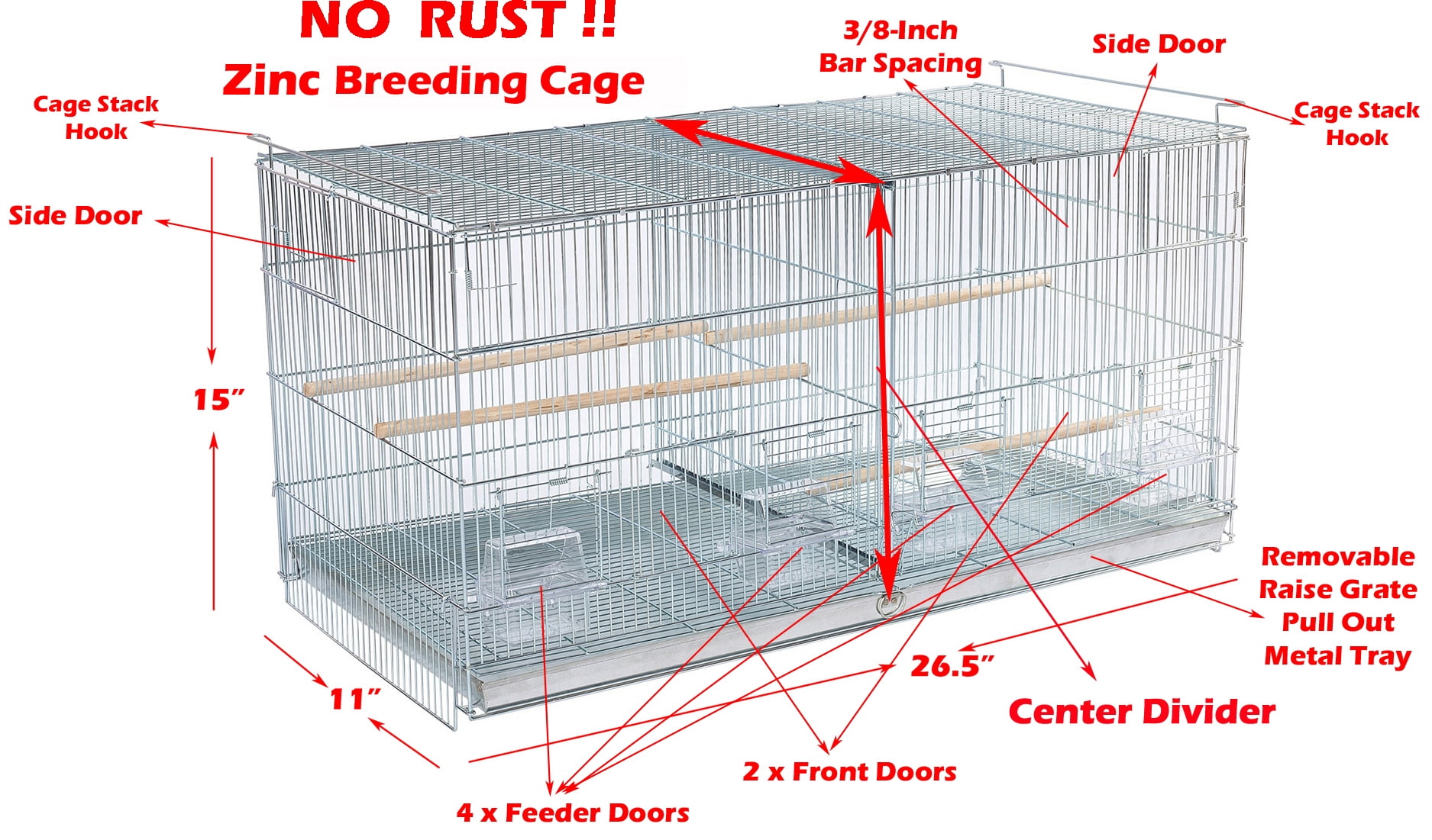4 of Stainless Galvanized Steel Stackable Double Breeding Breeder Flight Bird Cage with Center Dividers Side Breeding Nest Doors Quail Aviaries Canaries Finches