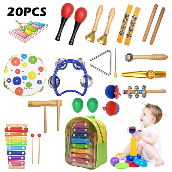 HOTBEST 14 Types 19 Pcs Musical Instrument Set Toddler Band Toy for Kids with Bag USA