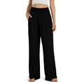 thumbnail image 5 of Alsol Lamesa Womens Wide Leg Casual Pants High Elastic Waist Yoga Beach Trousers Palazzo Pants with Pockets Black L, 5 of 5