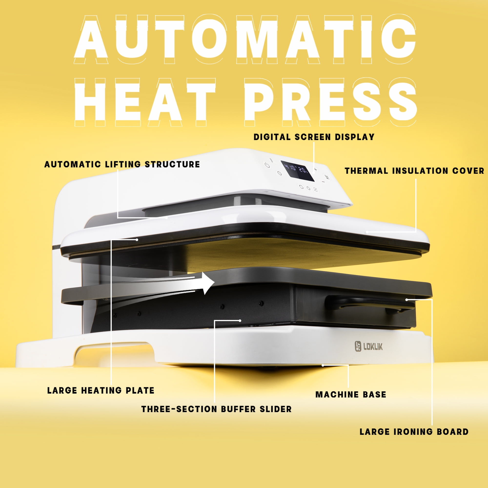 LOKLiK by HTVRONT 1500W 15"x15" Automatic Heat Press Machine for Transfer Vinyl & Sublimation Project