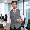 thumbnail image 2 of AZoiNM Men's Standard Fit Angled Placket Vest Lapel Collar Stretch Polyester Blend, 2 of 15