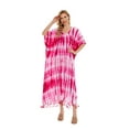 thumbnail image 5 of Beautybatik Fuchsia Women Hippie Tie Dye Caftan Kaftan Loungewear Maxi Plus Size Long Dress 4X, 5 of 6