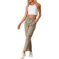 thumbnail image 2 of INSPIRE CHIC Casual Linen Pants for Women's Drawstring Elastic Waist Tapered Pants with Pockets Khaki XL, 2 of 5