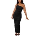 thumbnail image 1 of VISgogo Vestido ceñido al cuerpo para mujer, Vestido de cadera con abertura fruncida en el hombro oblicuo con tirantes lisos, Trajes largos ajustados de verano para mujer para fiestas/clubes/bares VISgogo moda, 1 of 7