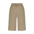 thumbnail image 3 of Bike Shorts Women Wide Leg Capris Pants Plus Size Women Elastic Waist Pockets Side Slit Lightweight Casual Summer Beach Travel Cropped Pants Khaki XL, 3 of 6