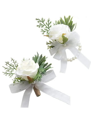 Rose Wrist Corsage Wristlet Band Bracelet and Men Boutonniere Set for  Wedding Flowers Accessories Prom Suit Decorations(G) 