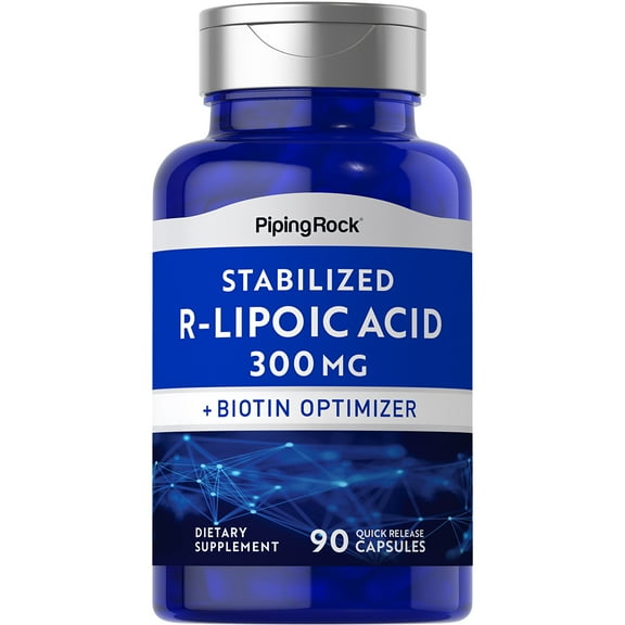Stabilized R Lipoic Acid 300mg | 90 Capsules | with Biotin Optimizer | Non-GMO, Gluten Free Supplement | By Piping Rock