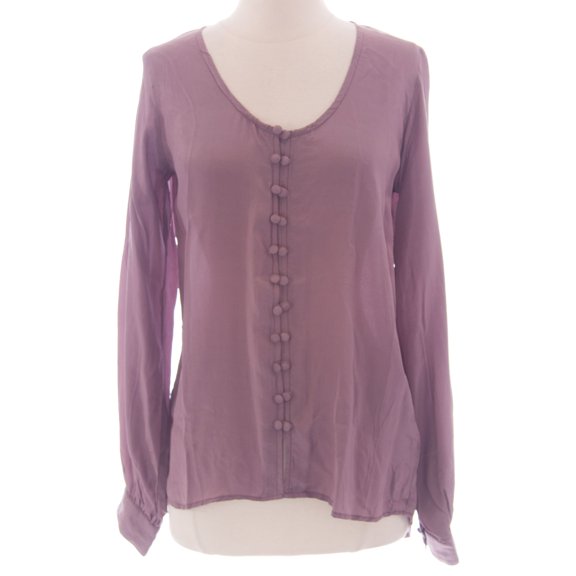 Winter Kate Solid Silk Button-Up Blouse Large Plum