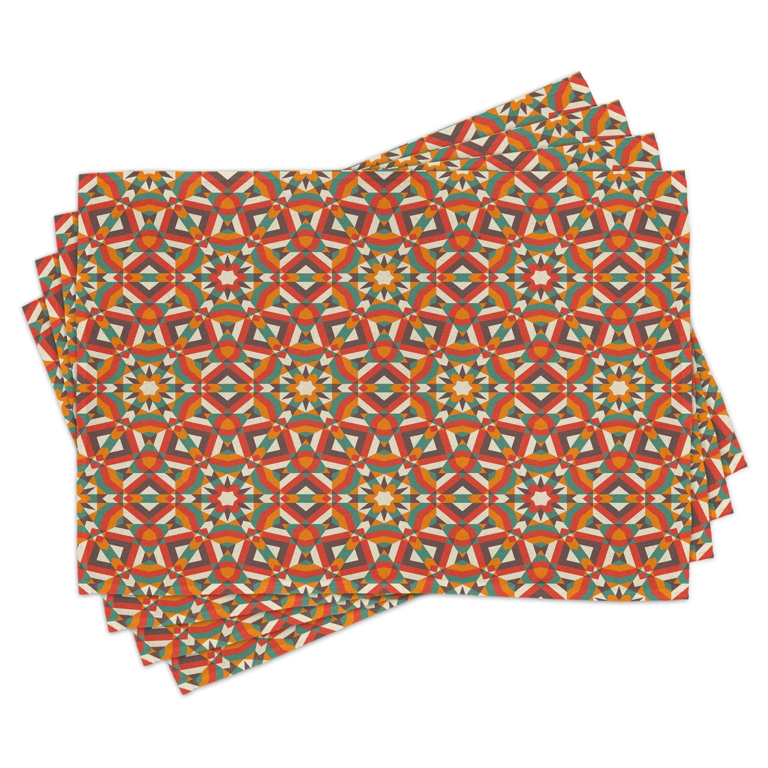 Geometric Placemats Set of 4 Ethnic Traditional Damask Pattern Abstract