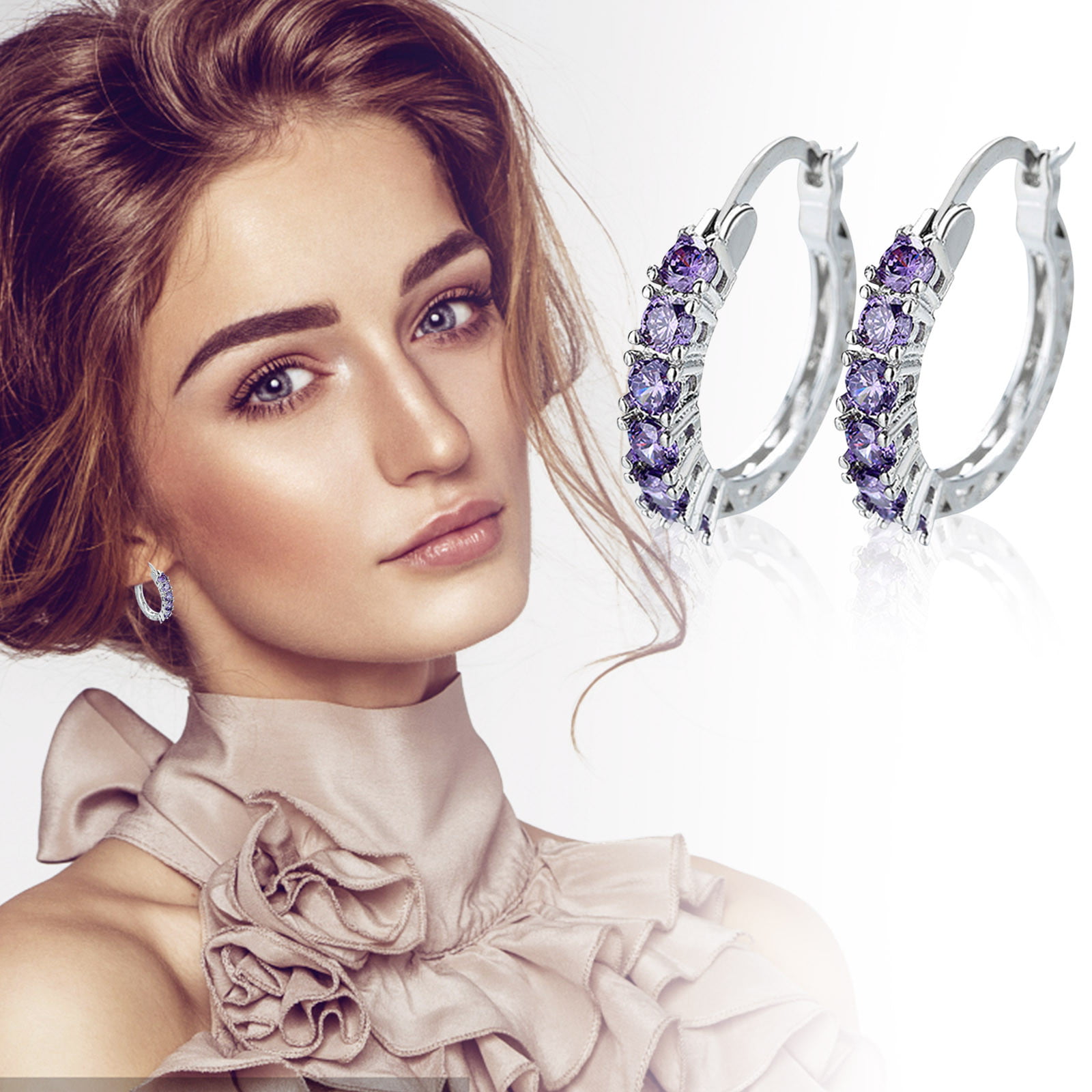 Silver Inlay Diamond Hoop Earrings for Women Wedding Engagement Earring Jewelry Earrings for Teen Girls 