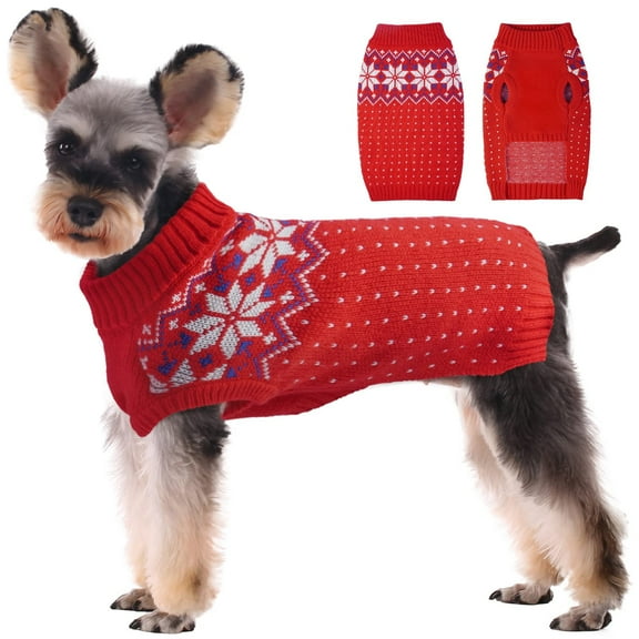 Kuoser Dog Cat Sweater, Holiday Christmas Snowflake Pet Warm Knitwear, Red, XS