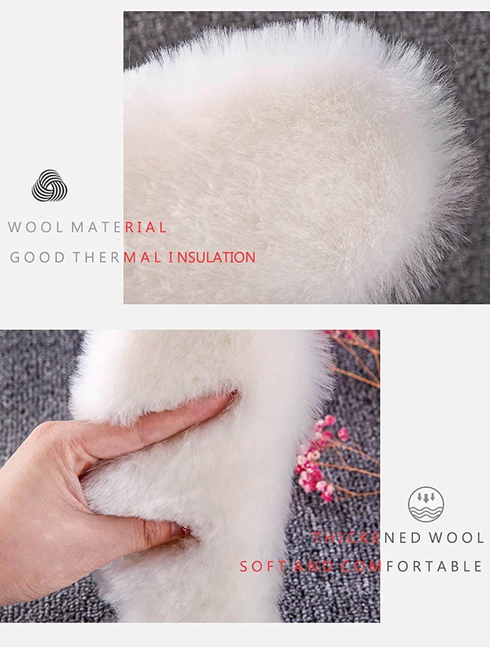 24cm,CA 7 Insoles Insert Pad Cushion Lambswool Cushioning Shearling Warm Felt Insole Foot Care Fluffy Thick Handmade Felt Sole Shoes Inserts Pads for Frostbite Feet in Cold Winter