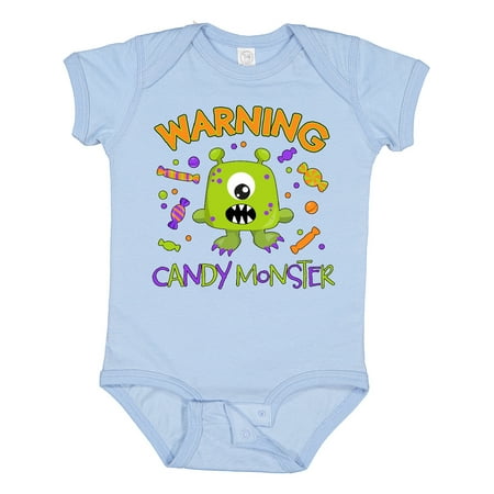 

Inktastic Warning Candy Monster with Candy and Cute Green Monster Gift Baby Boy or Baby Girl Bodysuit